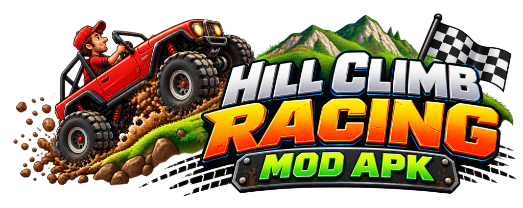 Hill Climb Racing Mod APK logo with off-road racing vehicle