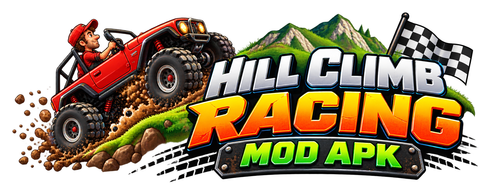 Hill Climb Racing Mod APK logo with off-road racing vehicle